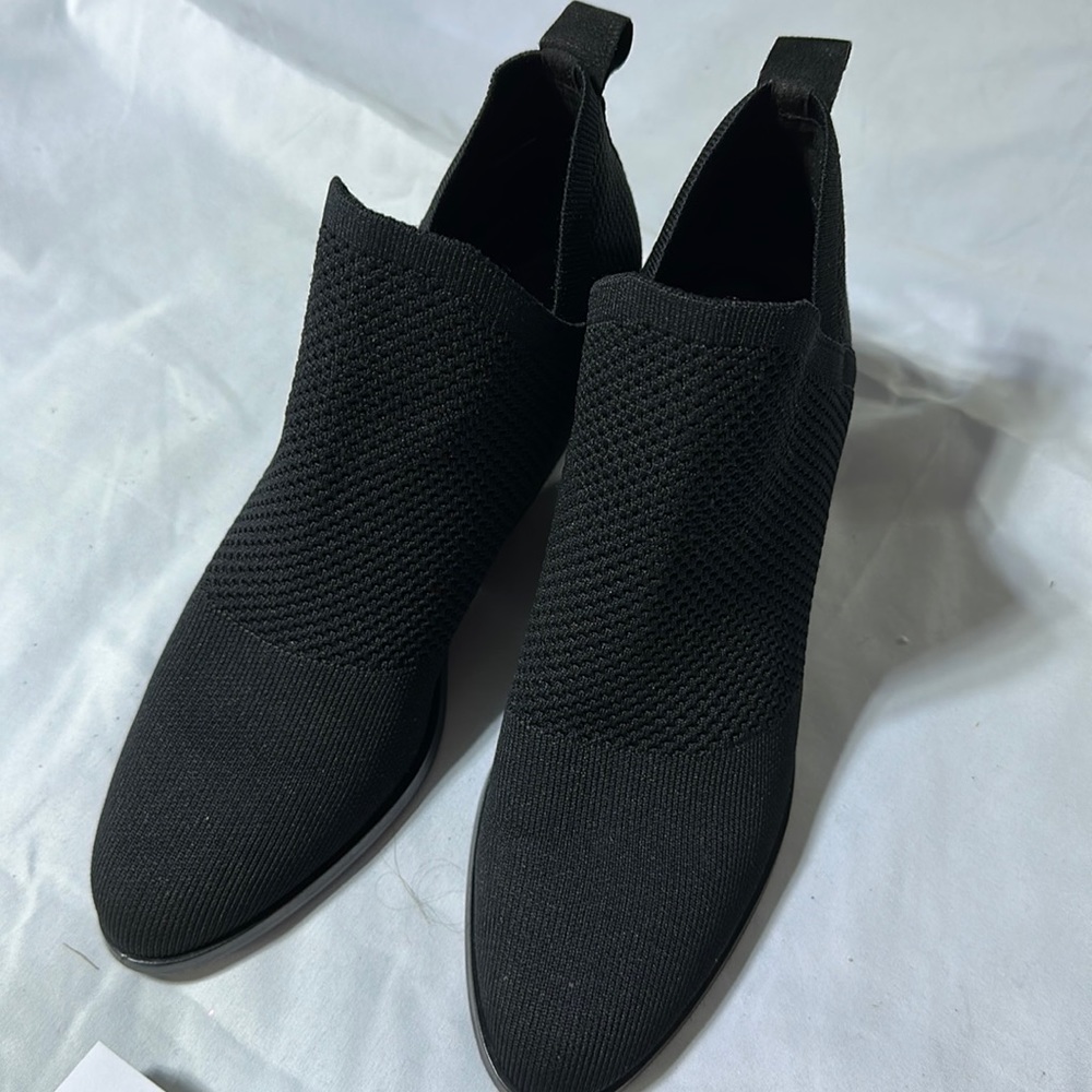Eileen fisher’s black knitted booties, size 10 with 3" heel